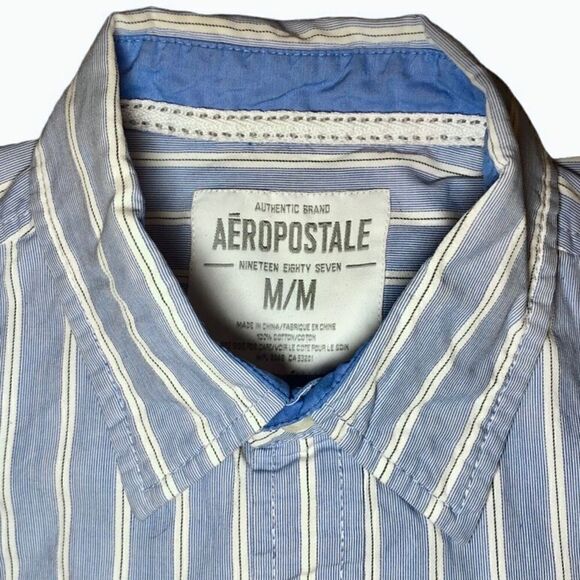 Aeroplostale Striped Long Sleeve Button Down Shirt in Blue/White Men’s Medium - Picture 1 of 8